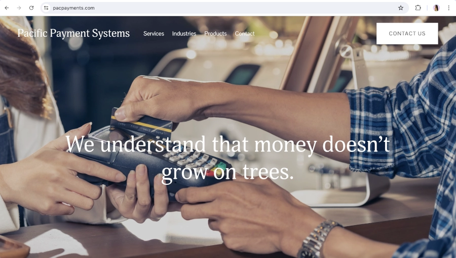 Screen Capture of Pacific Payment Systems Homepage