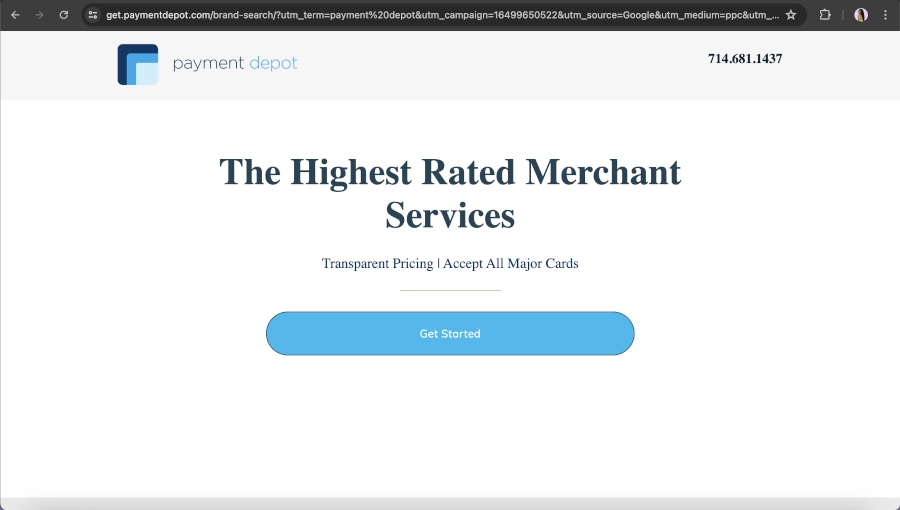 screen capture of the payment depot homepage