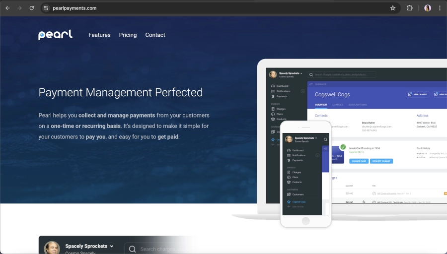 Screen Capture of Pearl Payments Homepage
