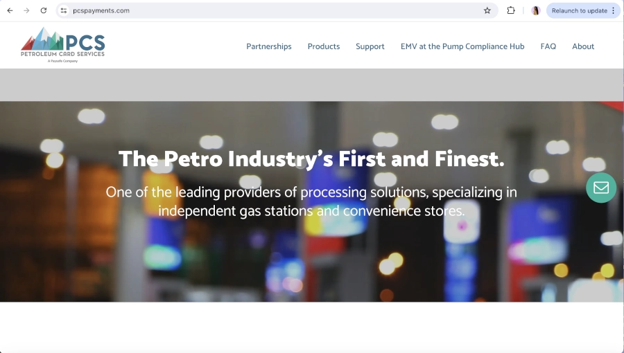 Screen Capture of Petroleum Card Services Homepage