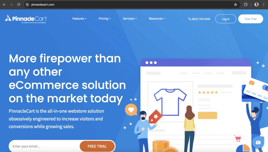Screen Capture of PinnacleCart Homepage