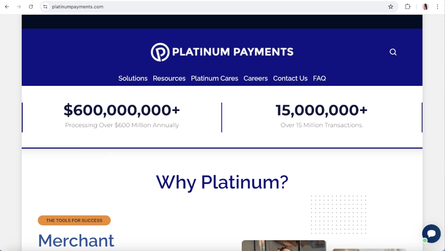 Screen Capture of Platinum Payment Systems Homepage