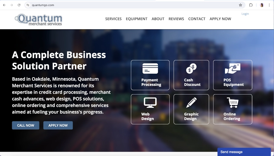 Screen Capture of Quantum Merchant Services Homepage