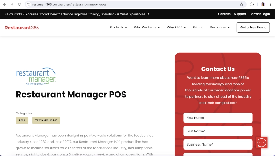 Screen Capture of Restaurant POS Homepage