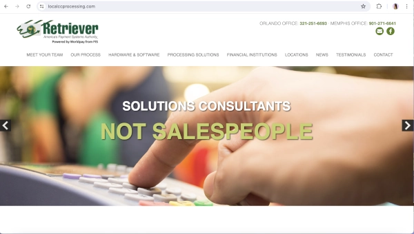 Screen Capture of Retriever Payment Systems Homepage