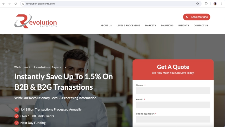 Screen Capture of Revolution Payment Systems Homepage