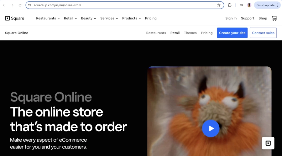 Screen Capture of Square Online Store Homepage