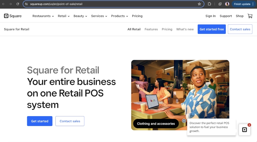 Screen Capture of Square for Retail Homepage