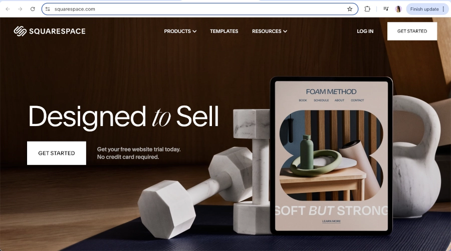 screen capture of the squarespace homepage