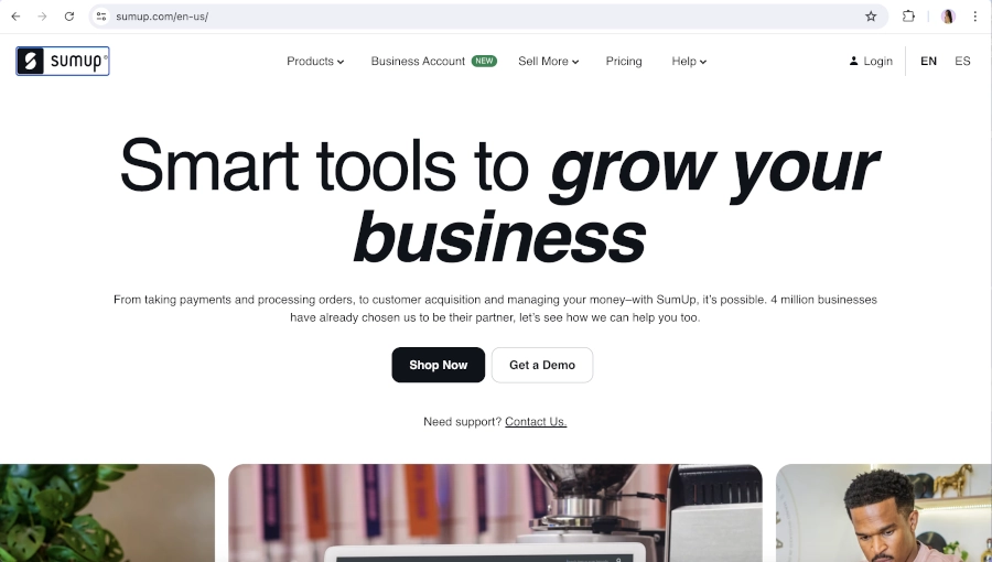Screen Capture of SumUp Homepage