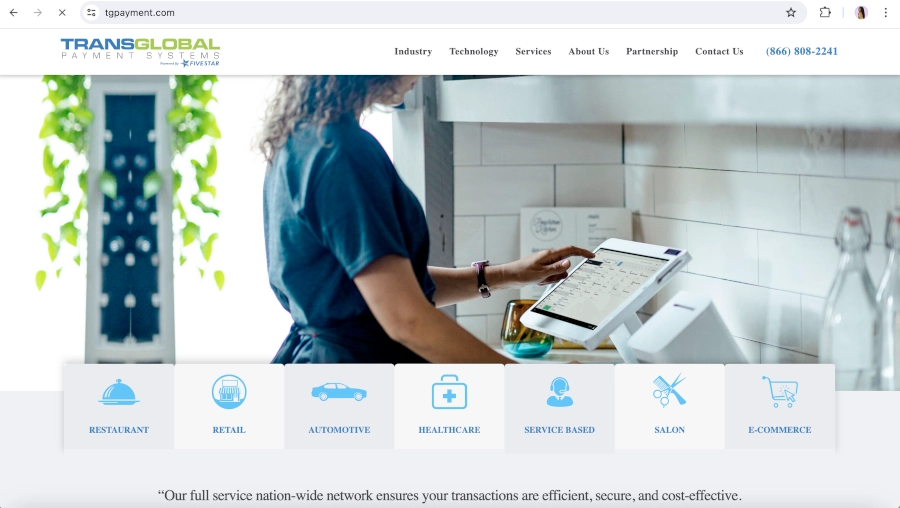 Screen Capture of TransGlobal Systems Homepage