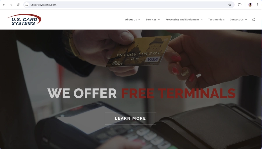 Screen Capture of U.S. Card Systems Homepage