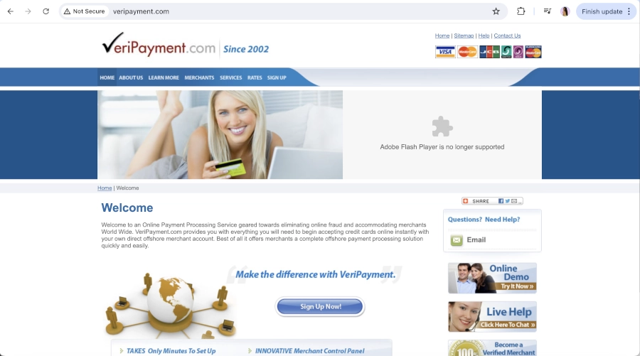 Screen Capture of VeriPayment Homepage