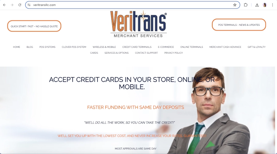 Screen Capture of Veritrans Homepage