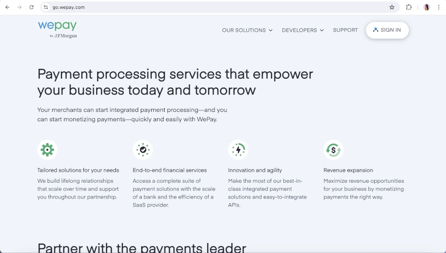 Screen Capture of WePay Homepage