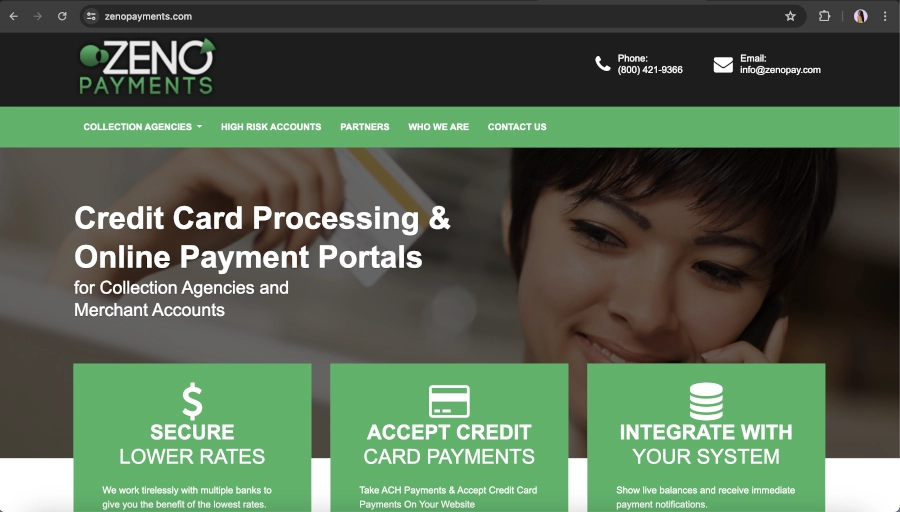 Screen Capture of Zeno Payments Homepage