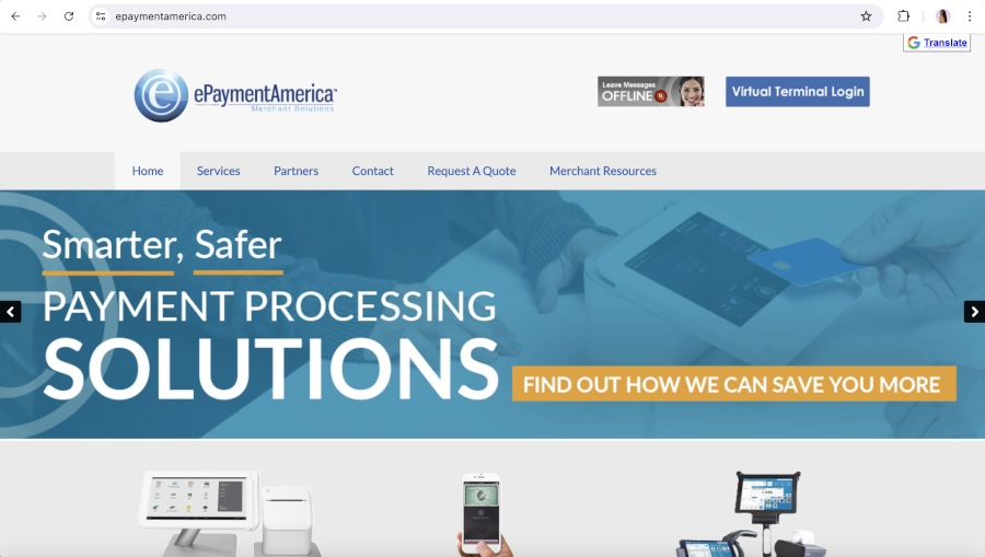 Screen Capture ePayData Inc Homepage