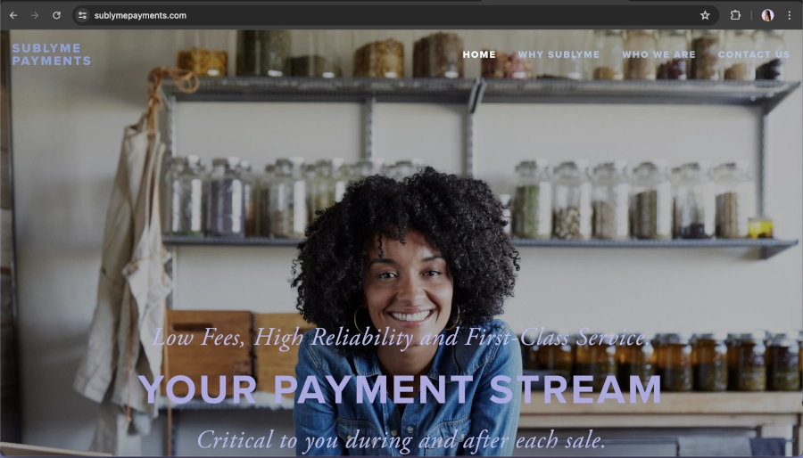 Screen Capture of subLyme Payments Homepage