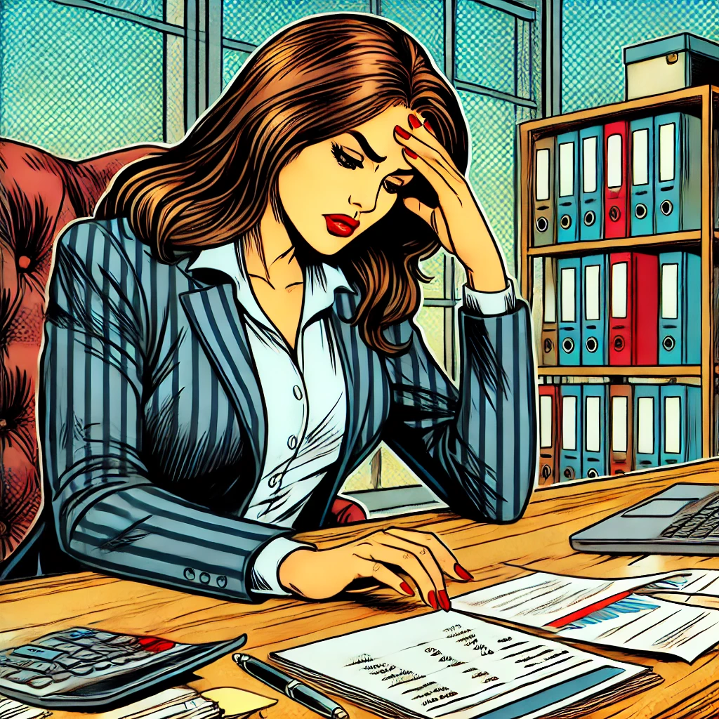 image of a female business owner who if frustrated with her merchant account statement