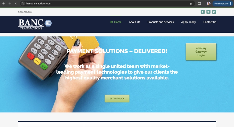 Screen Capture of Banc Transactions Homepage