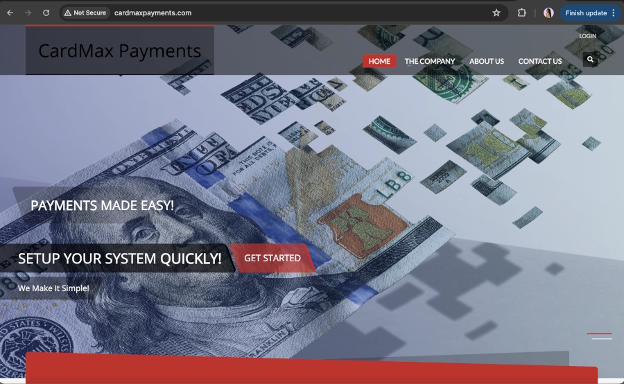 Screen Capture of CardMax Payments Homepage