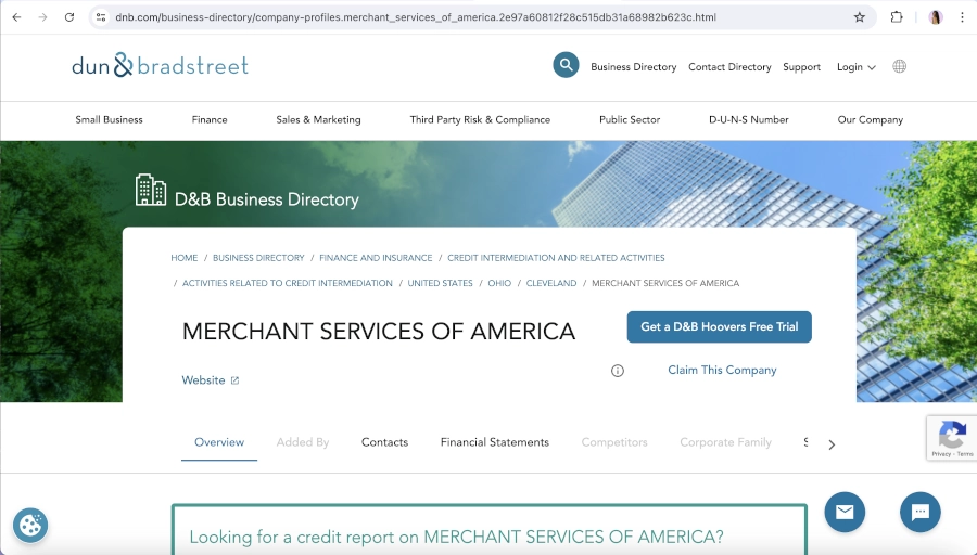 Screen Capture of Dun & Bradstreet Homepage