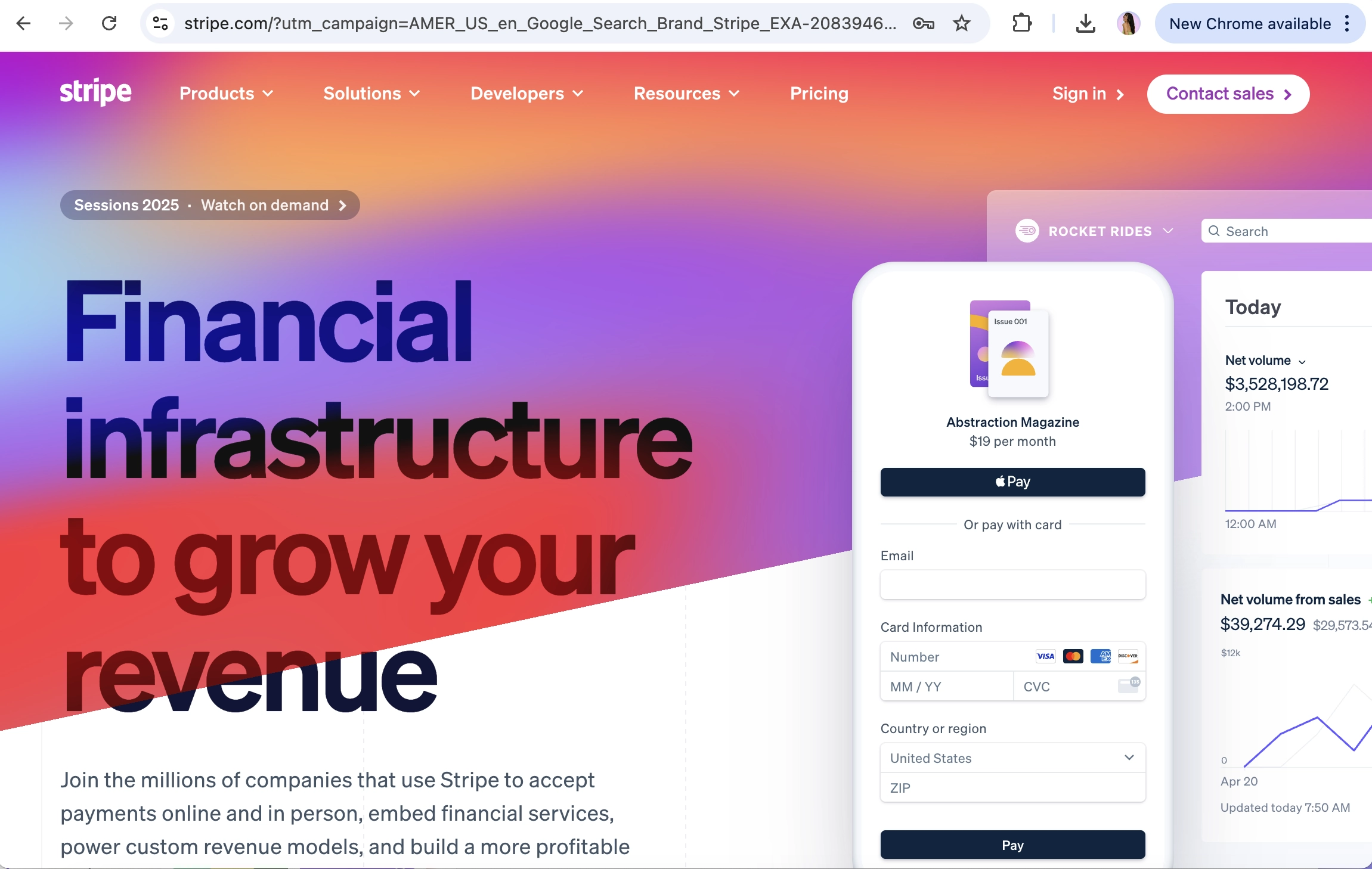 Screen Capture of Stripe Homepage