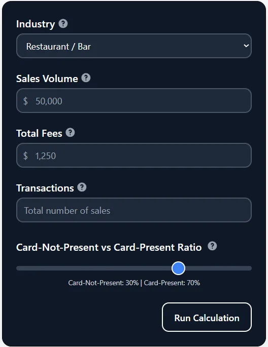 an image of CPO's rate calculator form