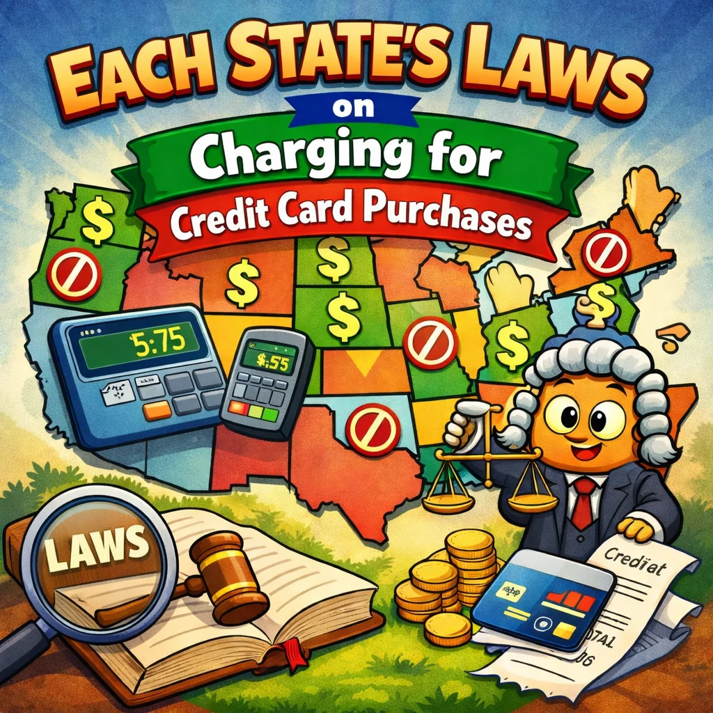 graphic depicting differing laws by state for credit card use surcharging.